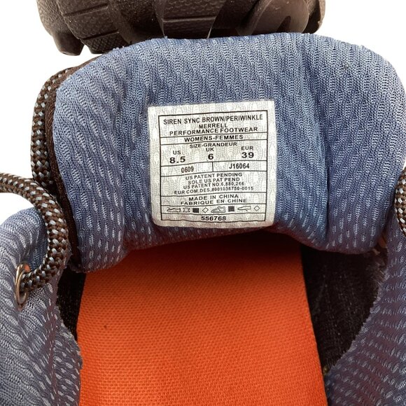 Merrell Siren Sync Womens 8.5 Suede Low Top Hiking Boots Brown/Periwinkle - Picture 9 of 11